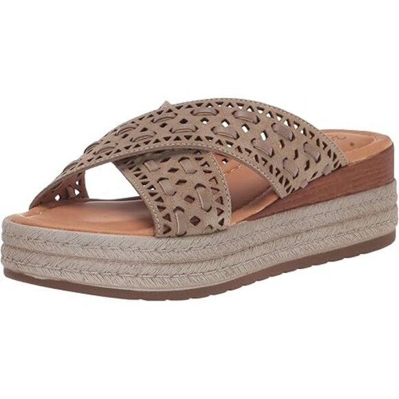 Bella Vita Women's Exa-Italy Wedge Sandal Open Toe Taupe Suede Leather Size 7 - Picture 1 of 8